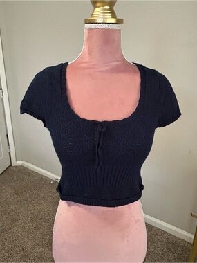 PacSun Navy Scoop Neck Knit Cropped Top